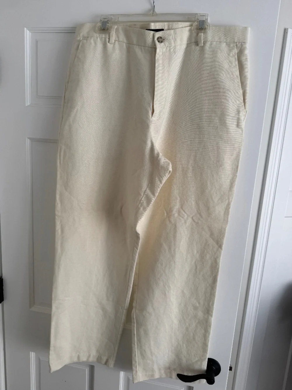 Dockers Premium Men's Off-White Linen Cotton Relaxed Fit Flat Front Pants 38x32